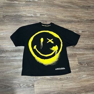 Smiley world black Loose fit L tshirt logo limitless happiness